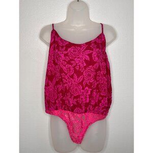 NWT Billabong Fuchsia Floral Print Spaghetti Strap Bodysuit Size L